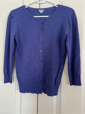 14th & Union Deep Purple Button-Up 3/4 Sleeves Cardigan